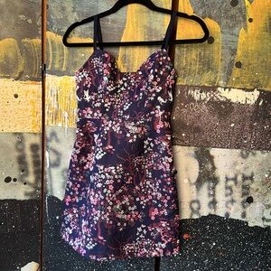 Urban Outfitters short dress navy with metallic embroidered flowers